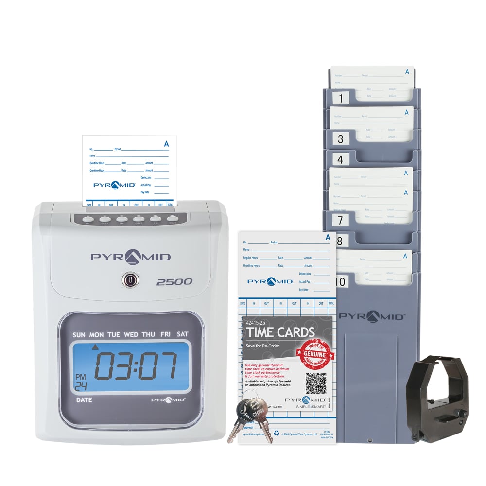 Pyramid Time Systems Small Business 2500 Time Clock Bundle, Unlimited Employees, Ivory MPN:2500