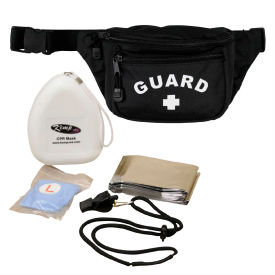 Kemp USA Hip Pack w/ Guard Logo & Lifeguard Essentials Supply Pack Black 5 Pieces 10-103-BLK-S2