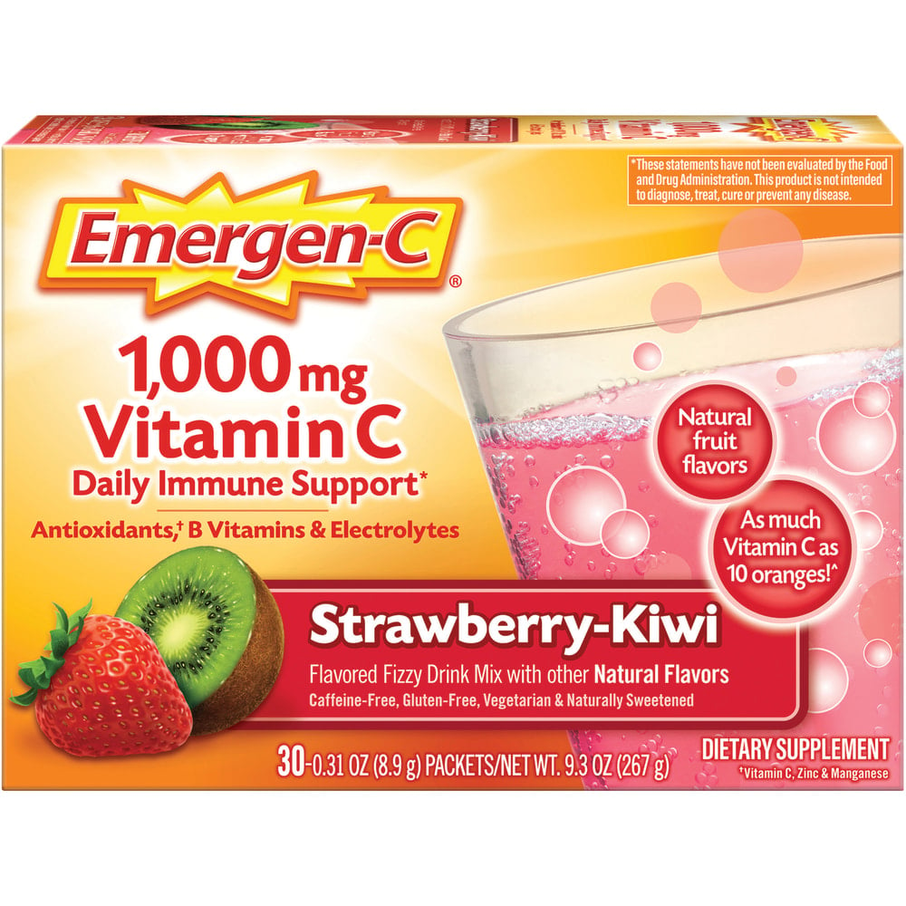 Emergen-C Vitamin C Drink Mix For Immune Support, 0.32 Oz Per Pack, Strawberry Kiwi, Box Of 30 Packs (Min Order Qty 4) MPN:GKC30319