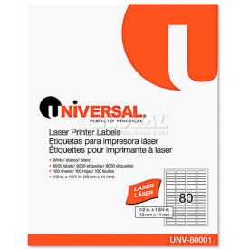 Universal® Laser Printer Permanent Labels 1/2 x 1-3/4 White 8000 Labels UNV80001