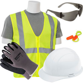 ERB® L4 New Hire Kit with Liberty® Cap & S363 Safety Vest XL White/Gray/Hi-Viz Lime - Pkg Qty 6 WEL18452WHXL