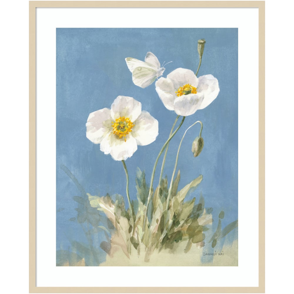 Amanti Art White Poppies I by Danhui Nai Wood Framed Wall Art Print, 33inW x 41inH, Natural MPN:A42705538911