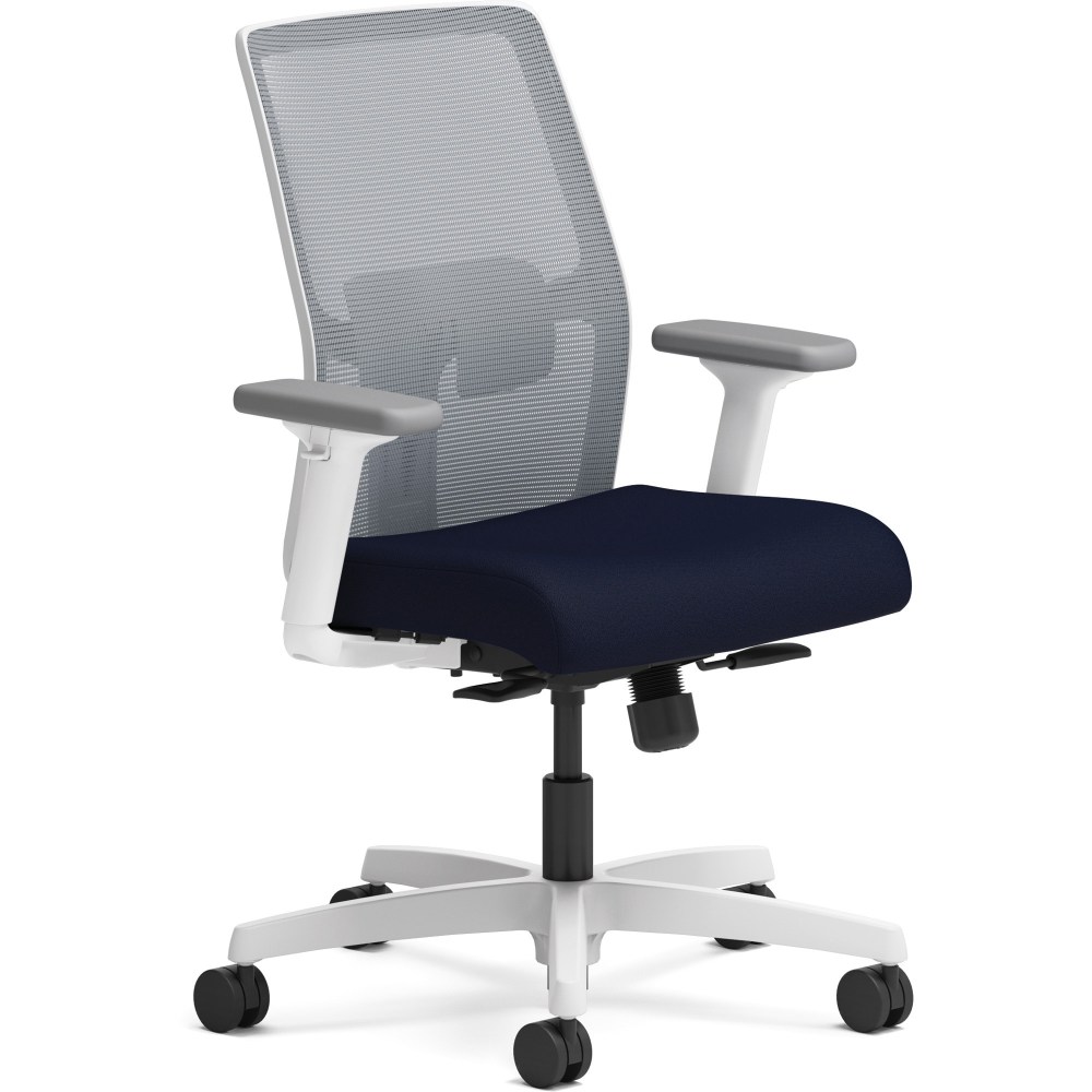 HON Ignition Low-back Task Chair - Navy Fabric Seat - Fog Mesh Back - Designer White Frame - Low Back - Armrest - 1 Each MPN:I2L1FLC98DW