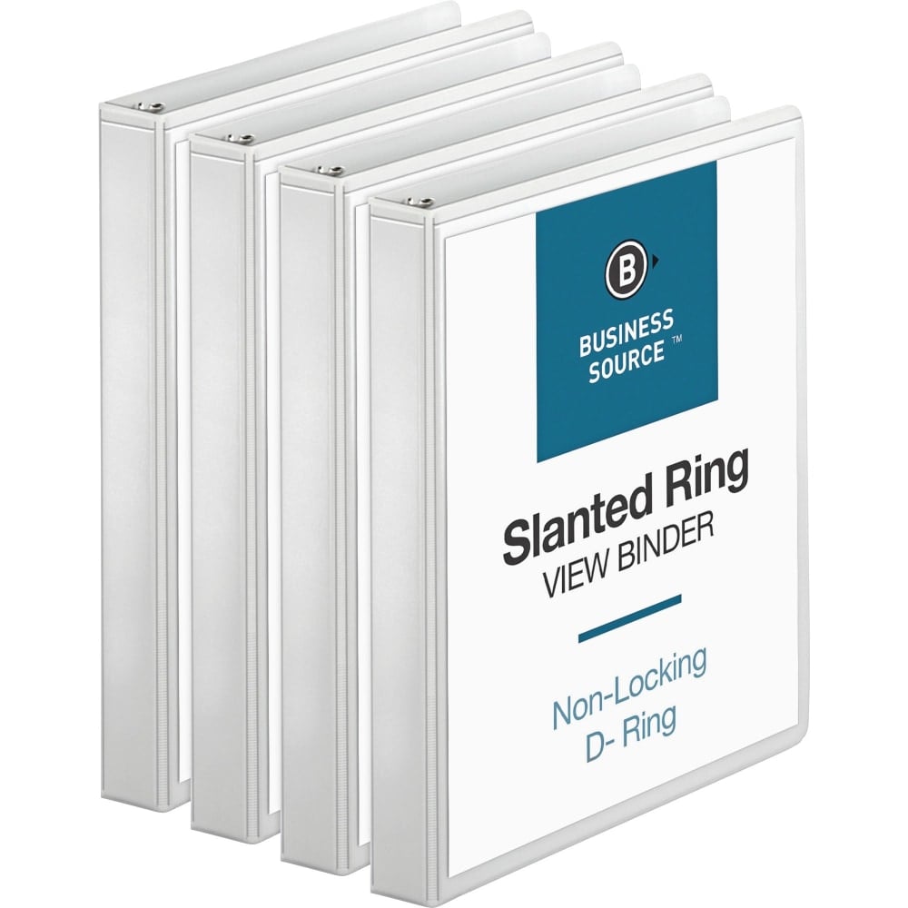 Business Source Basic D-Ring White View Binders, 1in Ring, 8 1/2in x 11in, White, Pack Of 4 (Min Order Qty 2) MPN:BSN28440BD