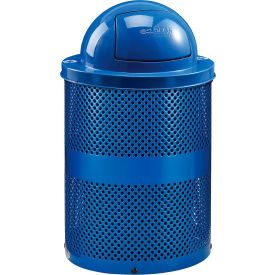 GoVets™ Outdoor Perforated Steel Recycling Can w/Dome Lid 36 Gallon Blue 963BL261