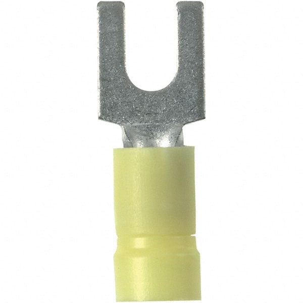 Standard Fork Terminal: Yellow, Vinyl, Partially Insulated, #8 Stud, Crimp MPN:PV10-8F-L