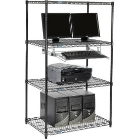 Nexel™ 4-Shelf Wire Computer LAN Workstation With Keyboard Tray Black 36