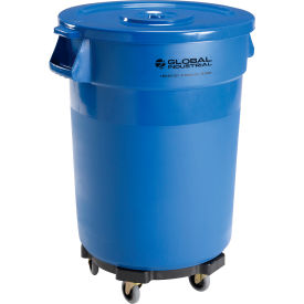 GoVets™ Plastic Trash Can with Lid & Dolly - 32 Gallon Blue 460BLB240