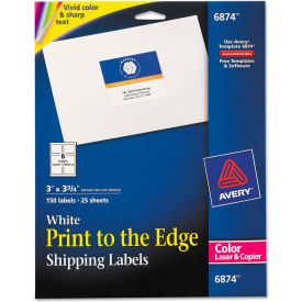 Avery® Shipping Labels for Color Laser & Copier 3 x 3-3/4 Matte White 150/Pack 6874