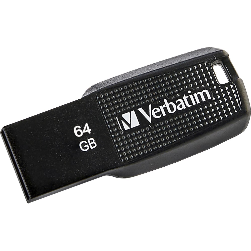 Verbatim 64GB Ergo USB Flash Drive - Black - The Verbatim Ergo USB drive features an ergonomic design for in-hand comfort and COB design for enhanced reliability. (Min Order Qty 9) MPN:70877