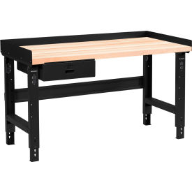 GoVets™ 48 x 30 Adj Height Workbench w/Drawer Black- Maple Square Edge Top 076ABK319