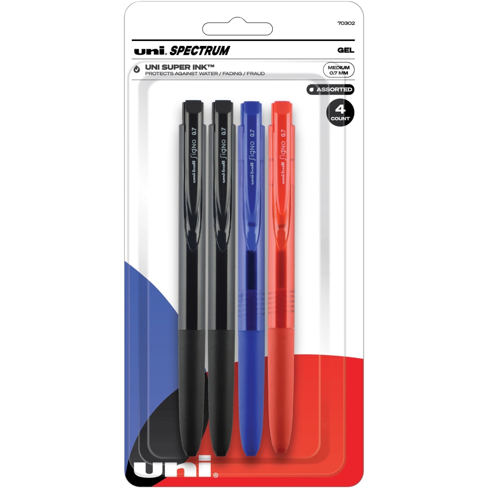 uni Spectrum Gel Pens, Pack Of 4, Medium Point, 0.7 mm, Assorted Colors (Min Order Qty 9) MPN:70302