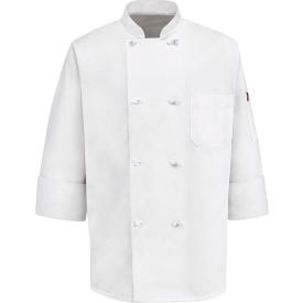 Chef Designs 8 Button-Front Chef Coat Thermometer Pocket Cloth Buttons White Poly/Cotton 3XL 0414WHRG3XL