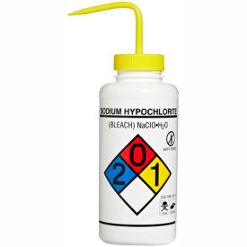 Bel-Art LDPE Wash Bottles 118320015 1000ml Sodium Hypochlorite Label Yellow Cap Wide Mouth 2/PK 118320015