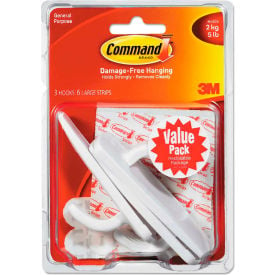 3M Command™ General Purpose Hooks Value Pack Large 5lb Cap White 3 Hooks & 6 Strips/Pack 170033ES