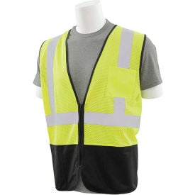 ERB® S363PB ANSI Class 2 Economy Safety Vest Zipper Closure 5XL Hi-Viz Lime/Black WEL62256HL5X