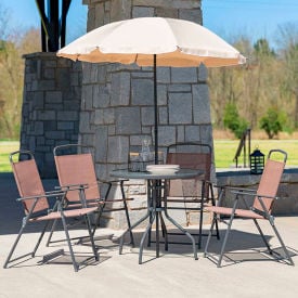 Flash Furniture® Nantucket 5 Piece Outdoor Dining Set w/ Umbrella Brown 202012-BRN-GGGM-