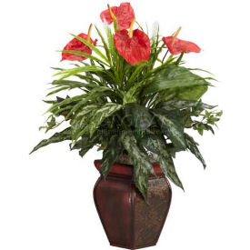 Nearly Natural Mixed Greens & Anthurium with Decorative Vase Silk Plant 6678*****##*