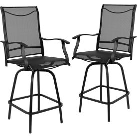 Flash Furniture Patio Bar Height Stools All-Weather Textilene Sling Fabric Seat & Back Black 2/PK T-SWVLPTO-30-BK-GG2-E