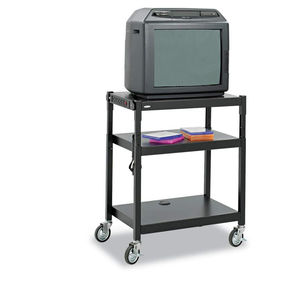 Adjustable-Height Steel AV Cart, 27.25w x 18.25d x 28.5 to 36.5h, Black MPN:SAF8932BL