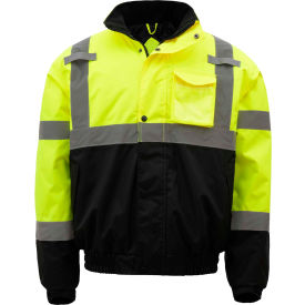 GSS Safety Hi-Visibility Class 3 Waterproof Quilt-Lined Bomber Jacket Lime/Black 3XL 8001-3XL