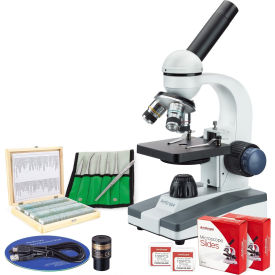 AmScope 40X-1000X Monocular Microscope 1.3MP Digital Camera 6-pc Tweezers Set & 100-pc Slide Set VB-M150C-PLAT