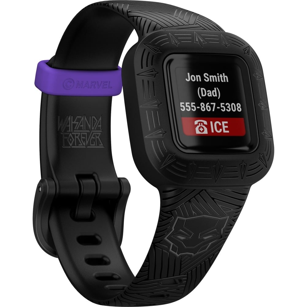 Garmin ve vofit jr. 3 Smart Watch - Marvel Black Panther - Silicone Band - Swimming, Health & Fitness, Tracking, Smartphone - Water Resistant - 164.04 ft Water Resistant MPN:010-02441-30