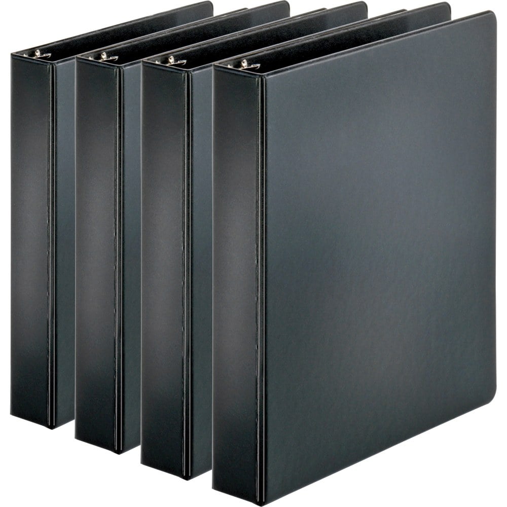 Business Source Basic Round Ring Binders, 1 1/2in Ring, 8 1/2in x 11in, Black, Pack Of 4 (Min Order Qty 3) MPN:BSN28552BD