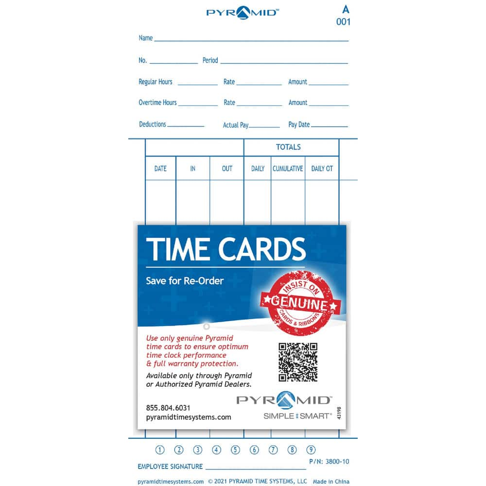 Pyramid Time Cards, 100/Pack MPN:3800-10