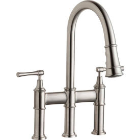 Elkay LKEC2037LS Explore Pull-Down Bridge Kitchen Faucet Lustrous Steel Double Lever Handle LKEC2037LS