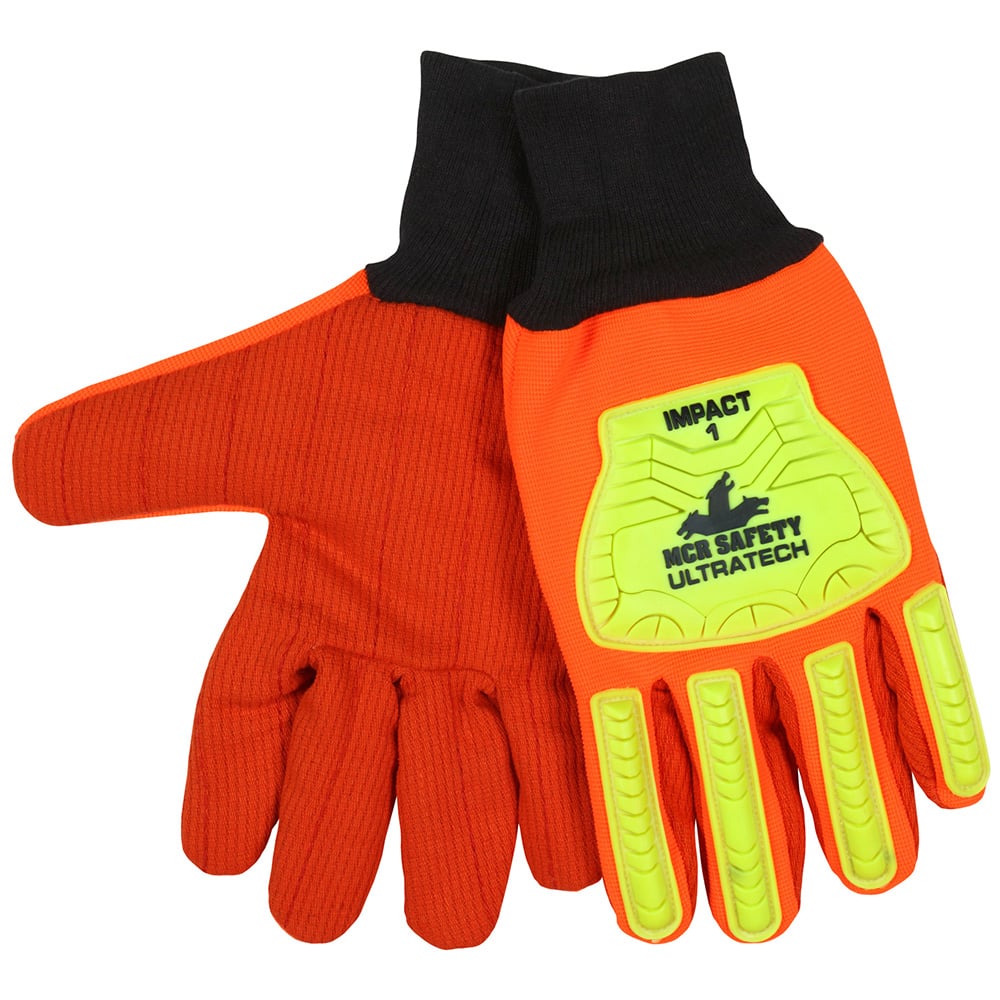 MCR Safety UltraTech. Gloves Hi-Visibility Impact and Abrasion-Resistant Corded Cotton/Poly Double Palm TPR Back-of-Hand Protection MPN:UT1902XL