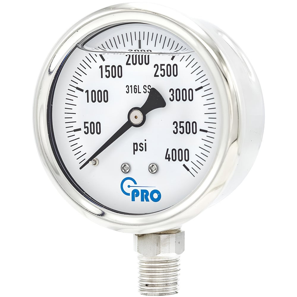 Pressure Gauges, Gauge Type: Pressure Single Scale , Scale Type: Single , Accuracy (%): 3-2-3% , Dial Type: Analog , Thread Type: NPT  MPN:PRO-301L-254Q-1