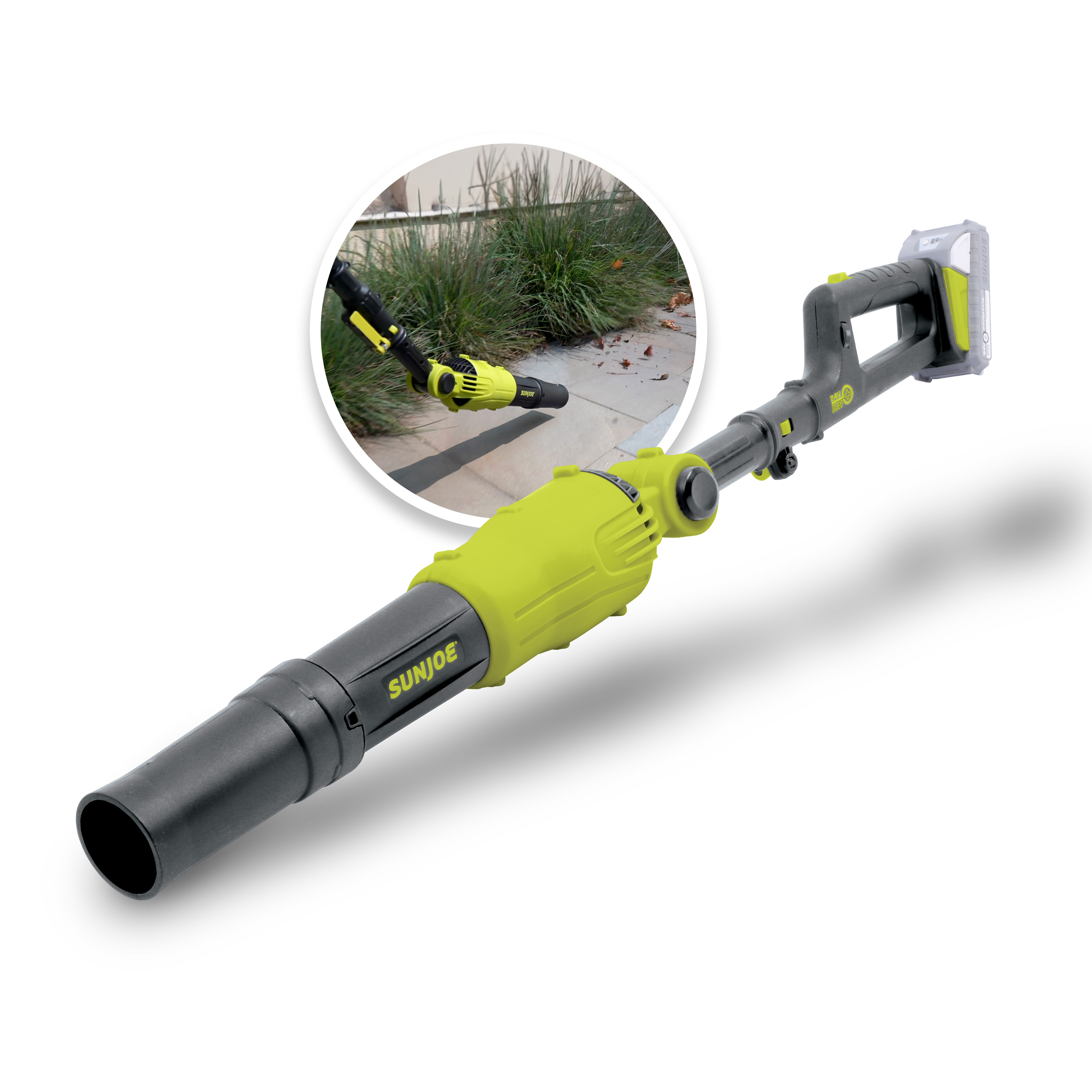 Sun Joe 24V-TBP-LTE 2-in-1 Handheld + Pole Leaf Blower Kit | W/ 2.0-Ah Battery + Charger | Includes 3 Nozzle Connections