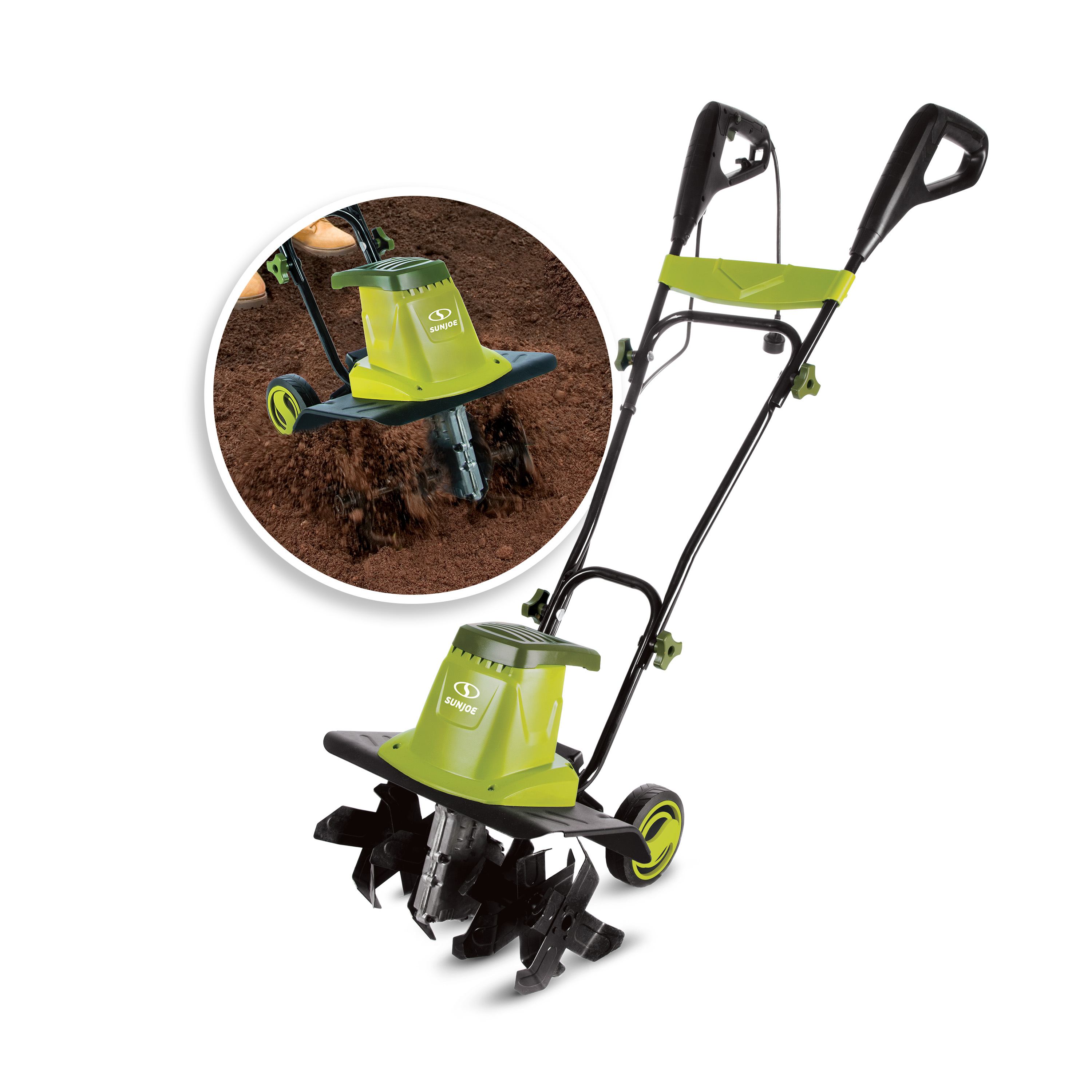 Sun Joe TJ603E Electric Garden Tiller + Cultivator | 16-inch | 12-Amp | 3-Position Height Adjustment