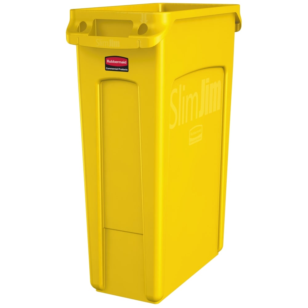 Rubbermaid Slim Jim Rectangular Polyethylene Vented Waste Receptacle, 23 Gallons, Yellow MPN:1956188