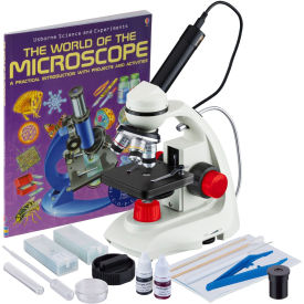 AmScope 40X-1000X LED Portable Compound Microscope with Camera Slide Preparation & Book M170C-R-SP14-WM-E