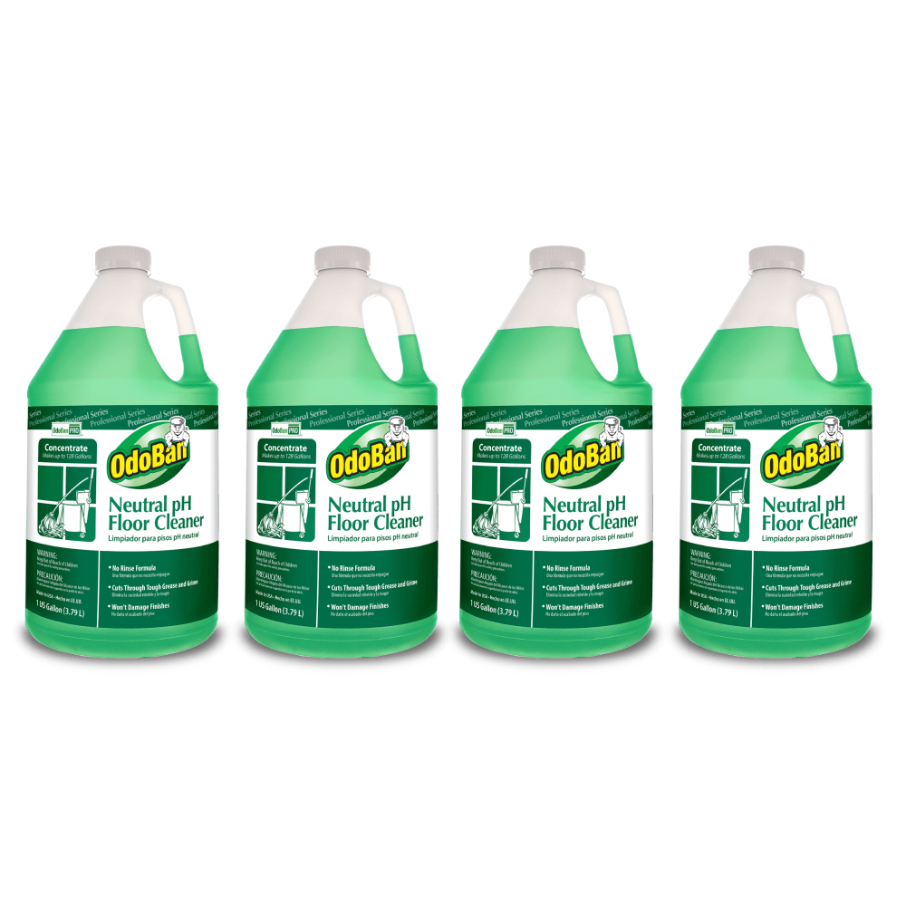 OdoBan Professional Series Neutral pH No-Rinse Floor Cleaner Concentrate, 1 Gallon, Green, Pack Of 4 Jugs (Min Order Qty 2) MPN:936162G4-OD