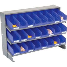 GoVets™ 3 Shelf Bench Pick Rack - 24 Blue Shelf Bins 4 Inch Wide 33x12x21 424BL603