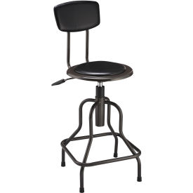 Interion® Industrial Stool With Backrest - Vinyl - Black 018249