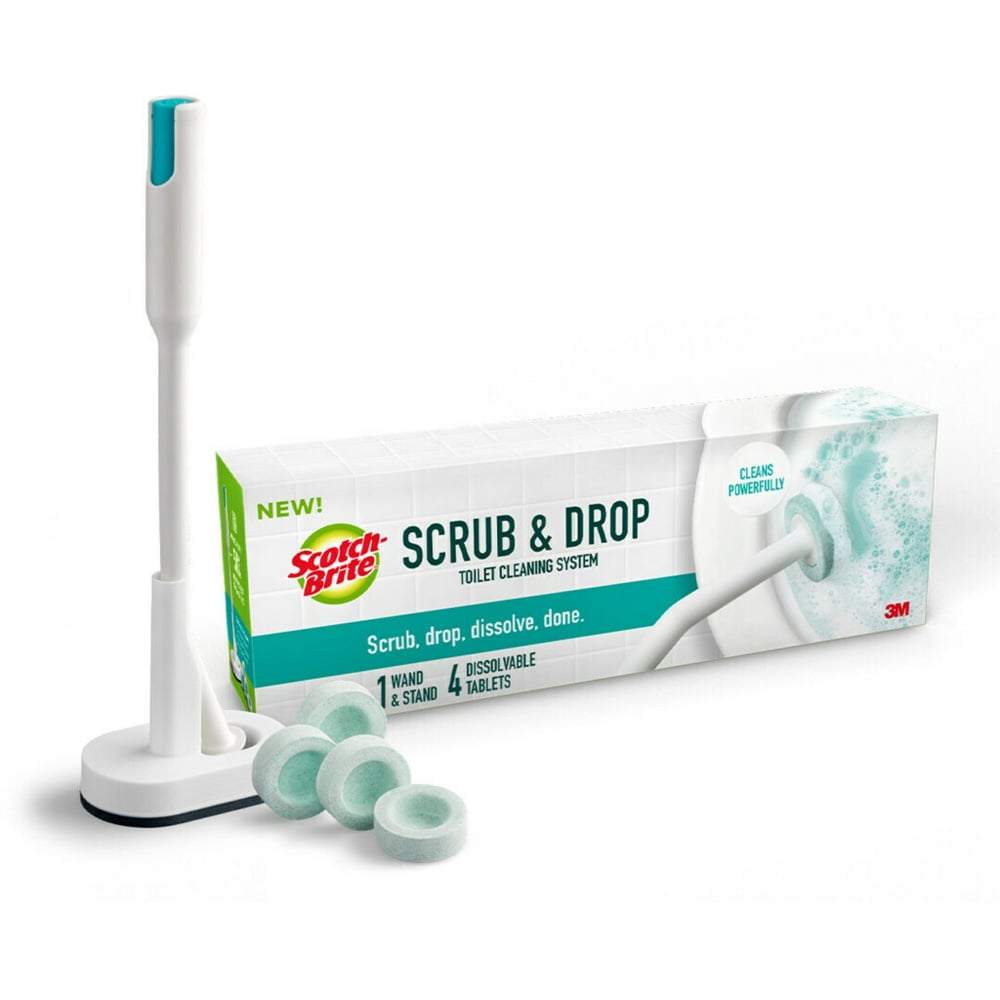 Scotch-Brite Scrub & Drop Toilet Bowl Cleaner System, 50% Recycled, 1 Toilet Wand, 1 Stand, and 4 Disposable Toilet Cleaner Tablets (Min Order Qty 6) MPN:559-SD-SK-4