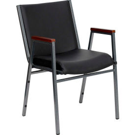 Flash Furniture Heavy Duty Stacking Chair with Arms - Vinyl - Black - Hercules Series - Pkg Qty 4 60154-BK-VYL-GGXU-