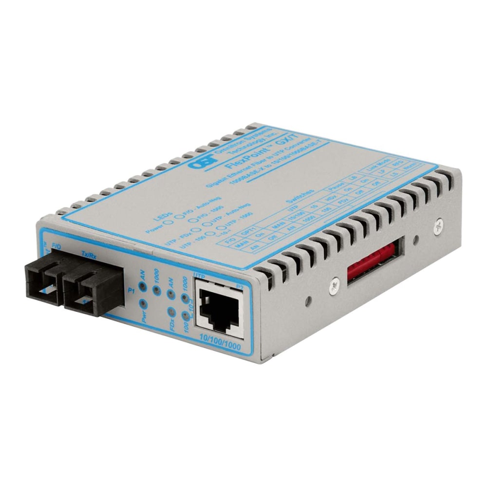 Omnitron FlexPoint GX/T - Fiber media converter - GigE - 10Base-T, 100Base-TX, 1000Base-T, 1000Base-X - RJ-45 / SC single-mode - up to 7.5 miles - 1310 nm MPN:4701-2