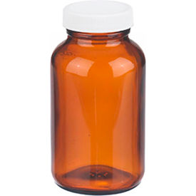 Wheaton® 8 oz Amber Wide Mouth Packer Bottles Vinyl Lined Caps Case of 24 W216942