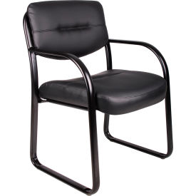 Interion® Waiting Room Chair with Arms - Leather - Black 2142B52