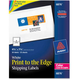 Avery® Shipping Labels for Color Laser & Copier 4-3/4 x 7-3/4 Matte White 50/Pack 6876