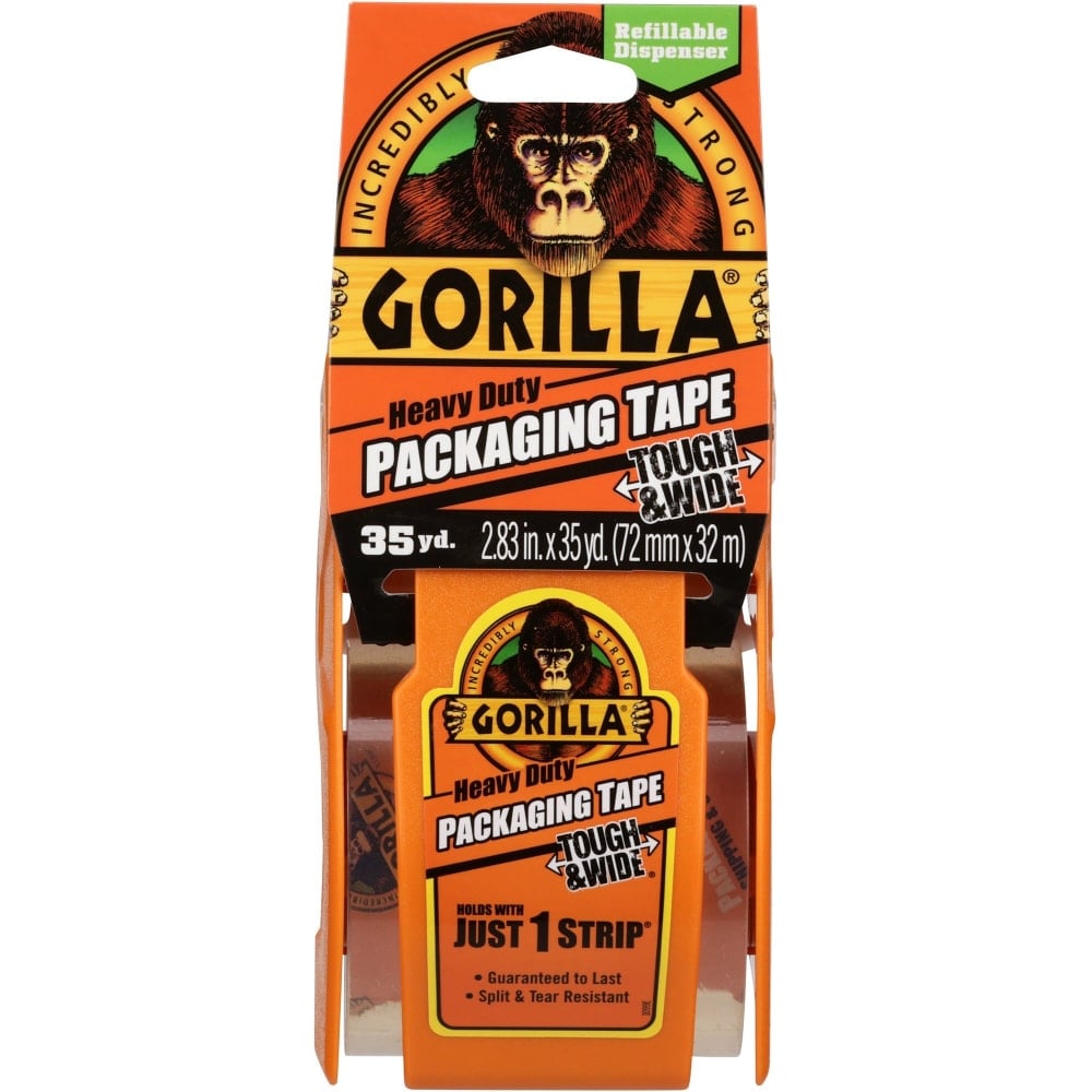 Gorilla Heavy-Duty Tough & Wide Shipping/Packaging Tape - 35 yd Length x 2.83in Width - 1.50in Core - Dispenser Included - 1 / Pack - Clear (Min Order Qty 5) MPN:6045002