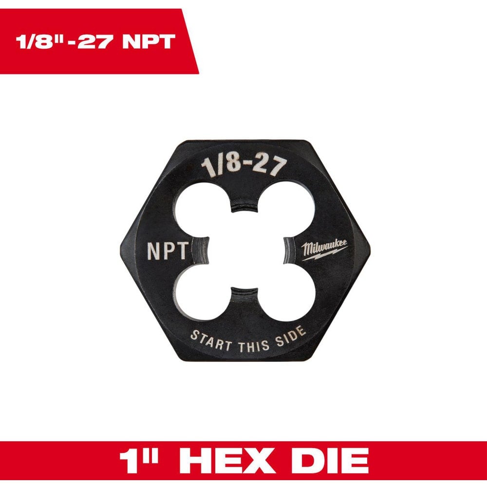 Hex Rethreading Dies, Thread Size (Inch): 1/8-27 , Material: Carbon Steel , Thread Direction: Right Hand , Thread Standard: NPT , Hex Size (Inch): 1  MPN:49-57-5389