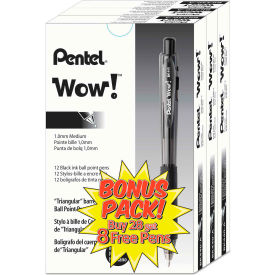 Pentel® WOW Retractable Ballpoint Pen Value Pack Medium 1mm Black Ink/Barrel 36/Pack BK440ASW-US