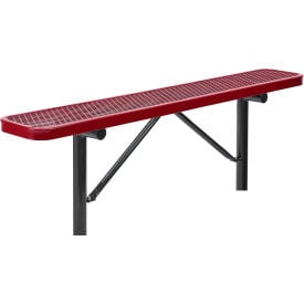 GoVets™ 6' Outdoor Steel Flat Bench Expanded Metal In Ground Mount Red 156IRD277