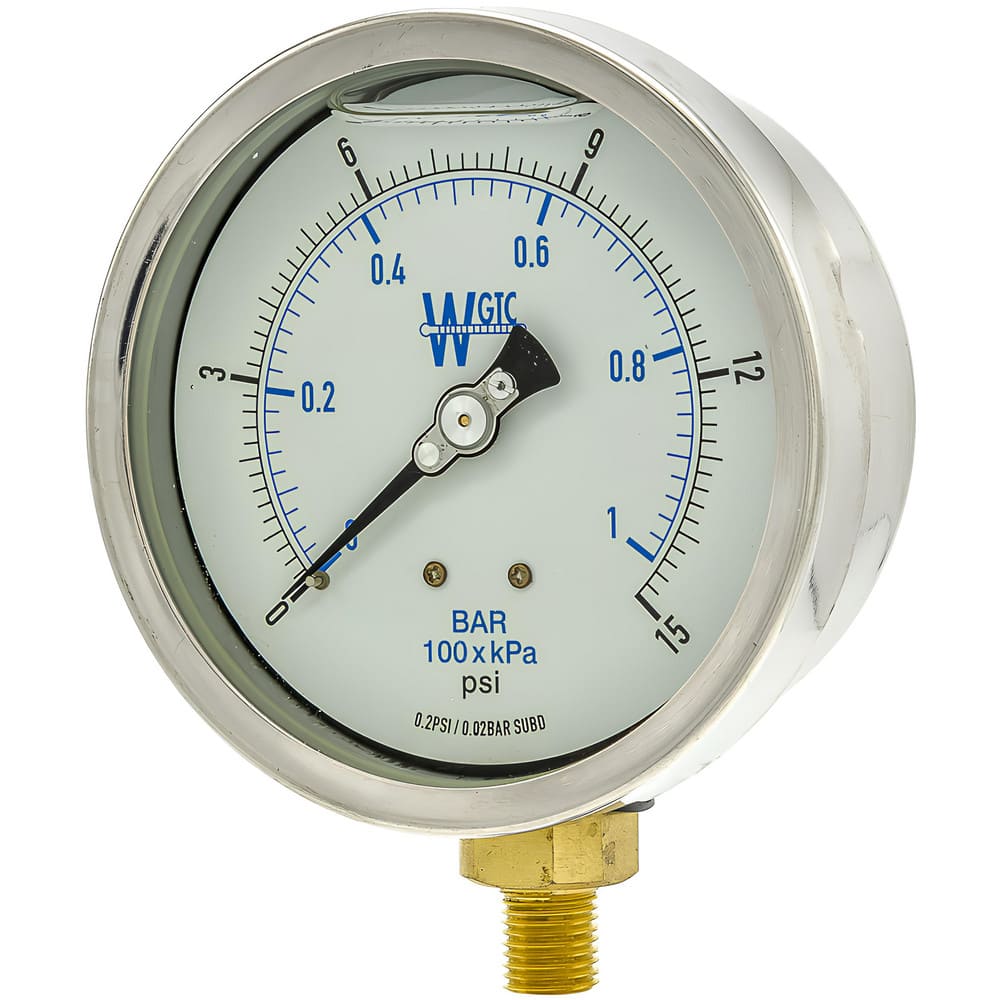 Pressure Gauges, Gauge Type: Filled , Scale Type: Dual , Accuracy (%): 1% full-scale , Dial Type: Analog , Thread Type: 1/4